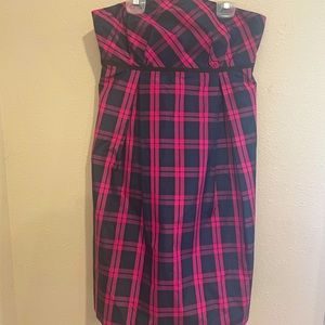 Strapless Navy and Pink Plaid Cocktail Dress NWT